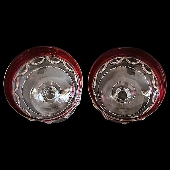 2 Kings Crown Thumbprint Sherbet Dishes Dish Set Ruby Red Flash Indiana Glass - Picture 5 of 16